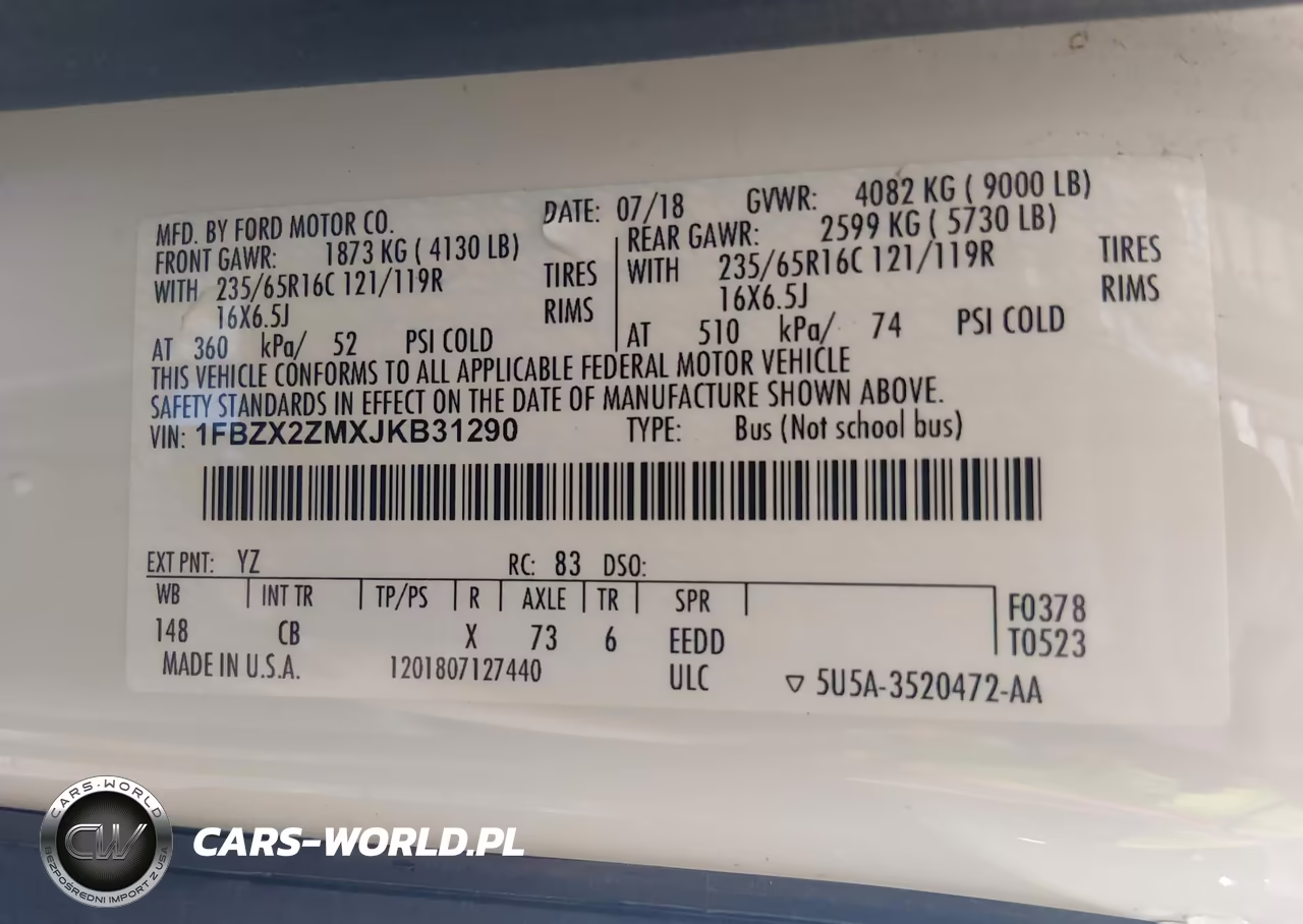 2018 Ford Transit-350 Xl VIN:1FBZX2ZMXJKB31290 - 9