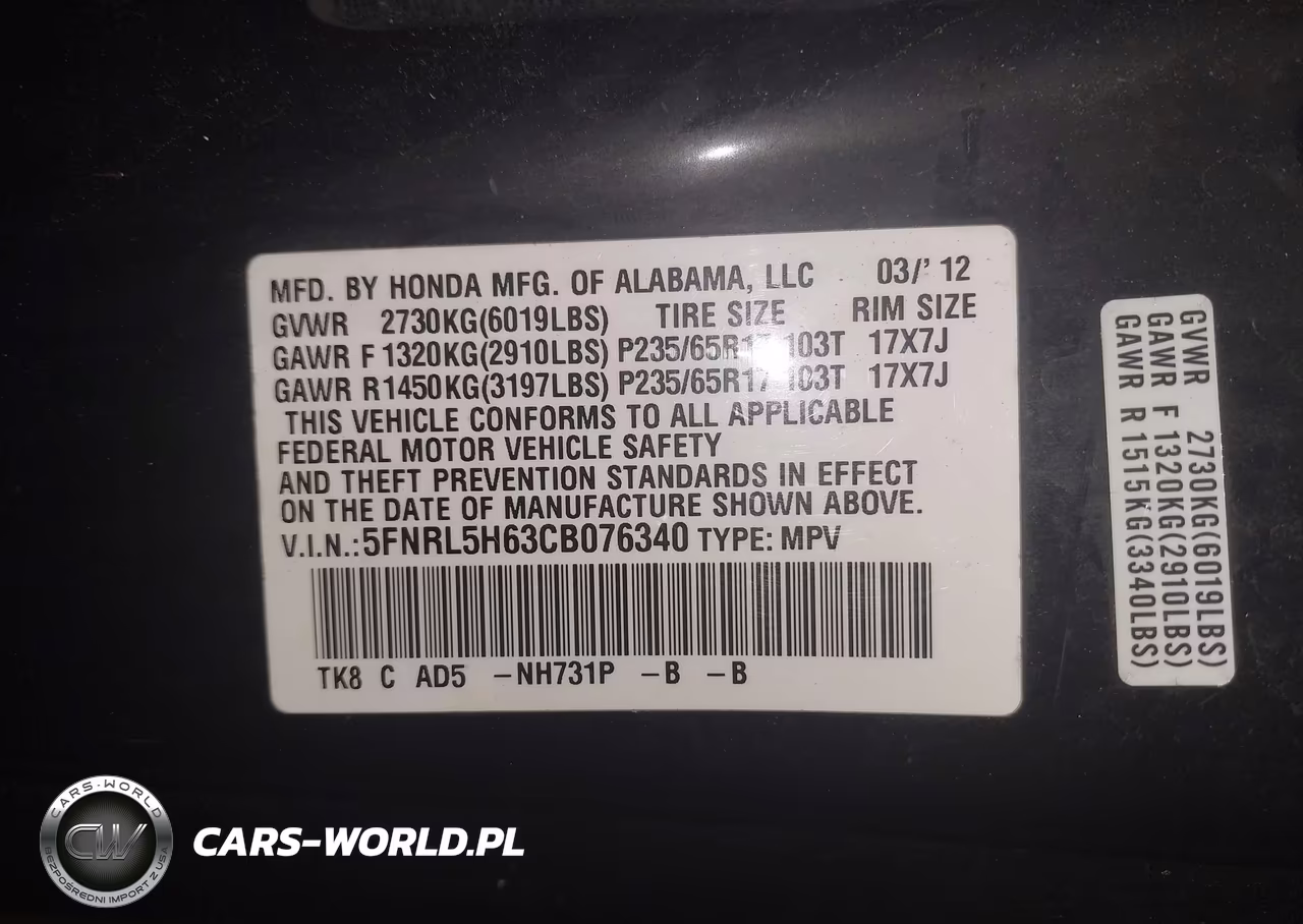 2012 Honda Odyssey Ex-L VIN:5FNRL5H63CB076340 - 9