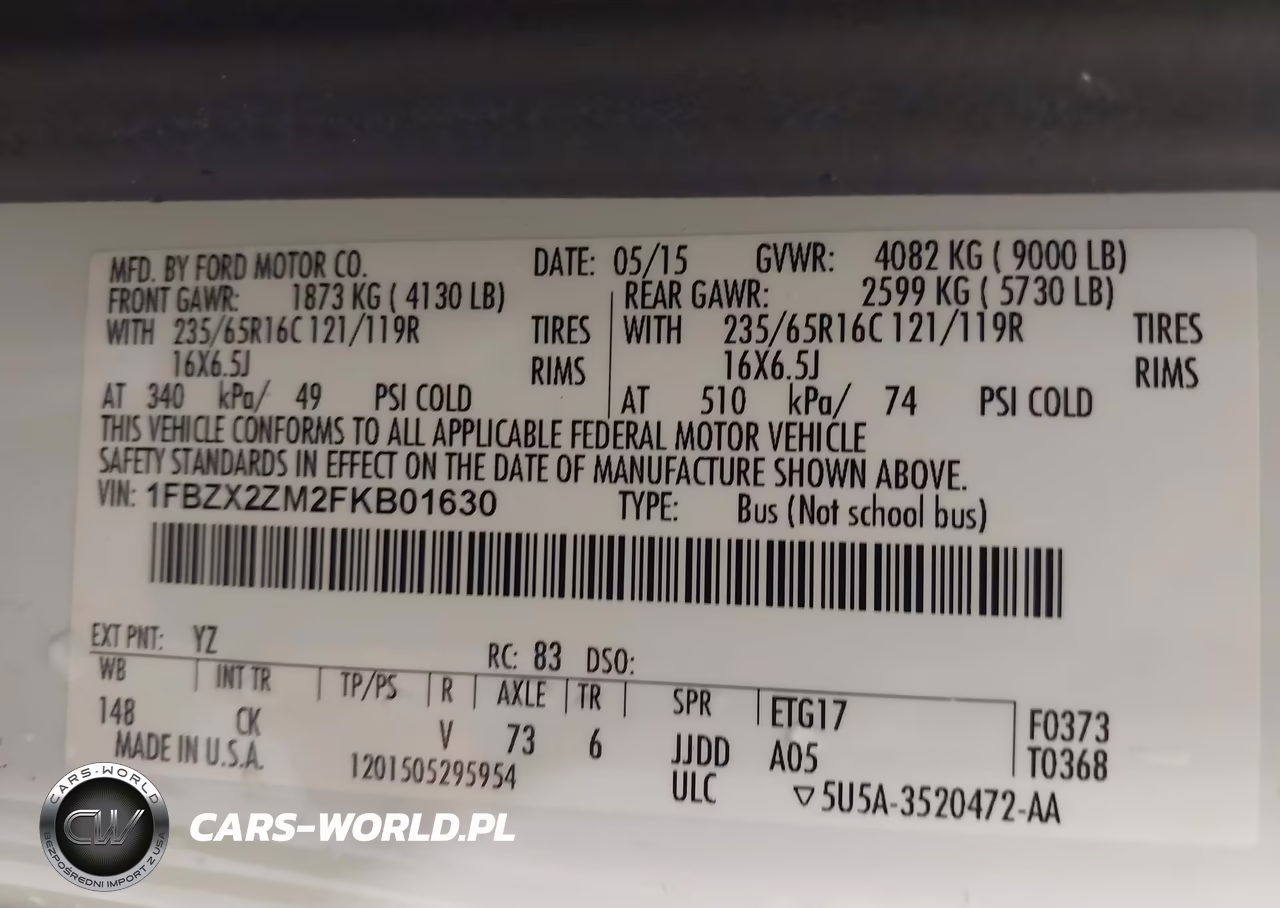 2015 Ford Transit-350 Xlt VIN:1FBZX2ZM2FKB01630 - 9