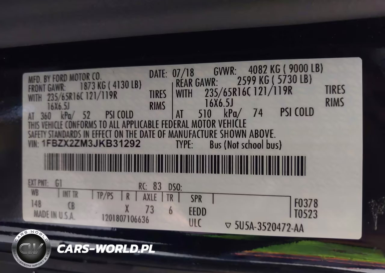 2018 Ford Transit-350 Xl VIN:1FBZX2ZM3JKB31292 - 9