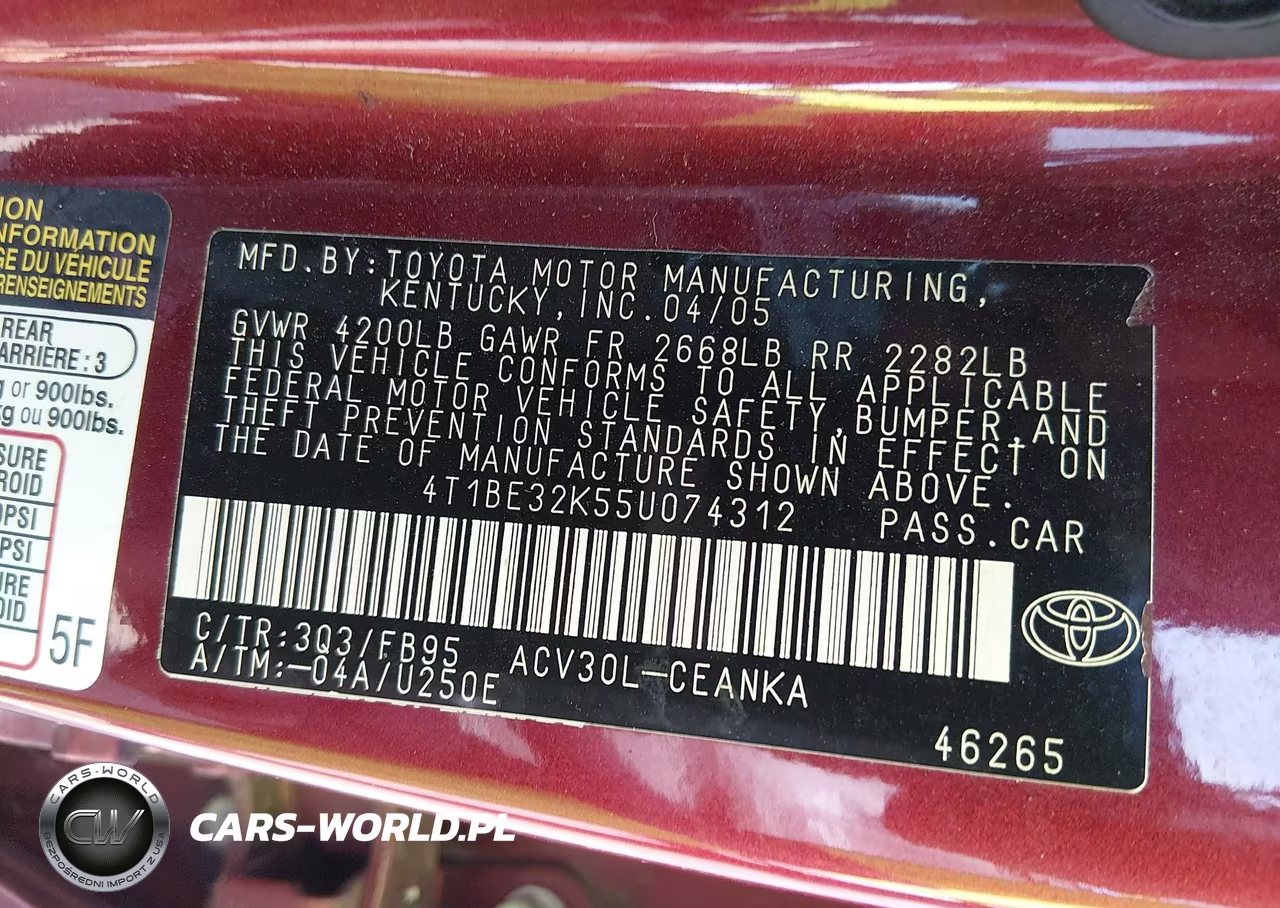 2005 Toyota Camry Le VIN:4T1BE32K55U074312 - 9
