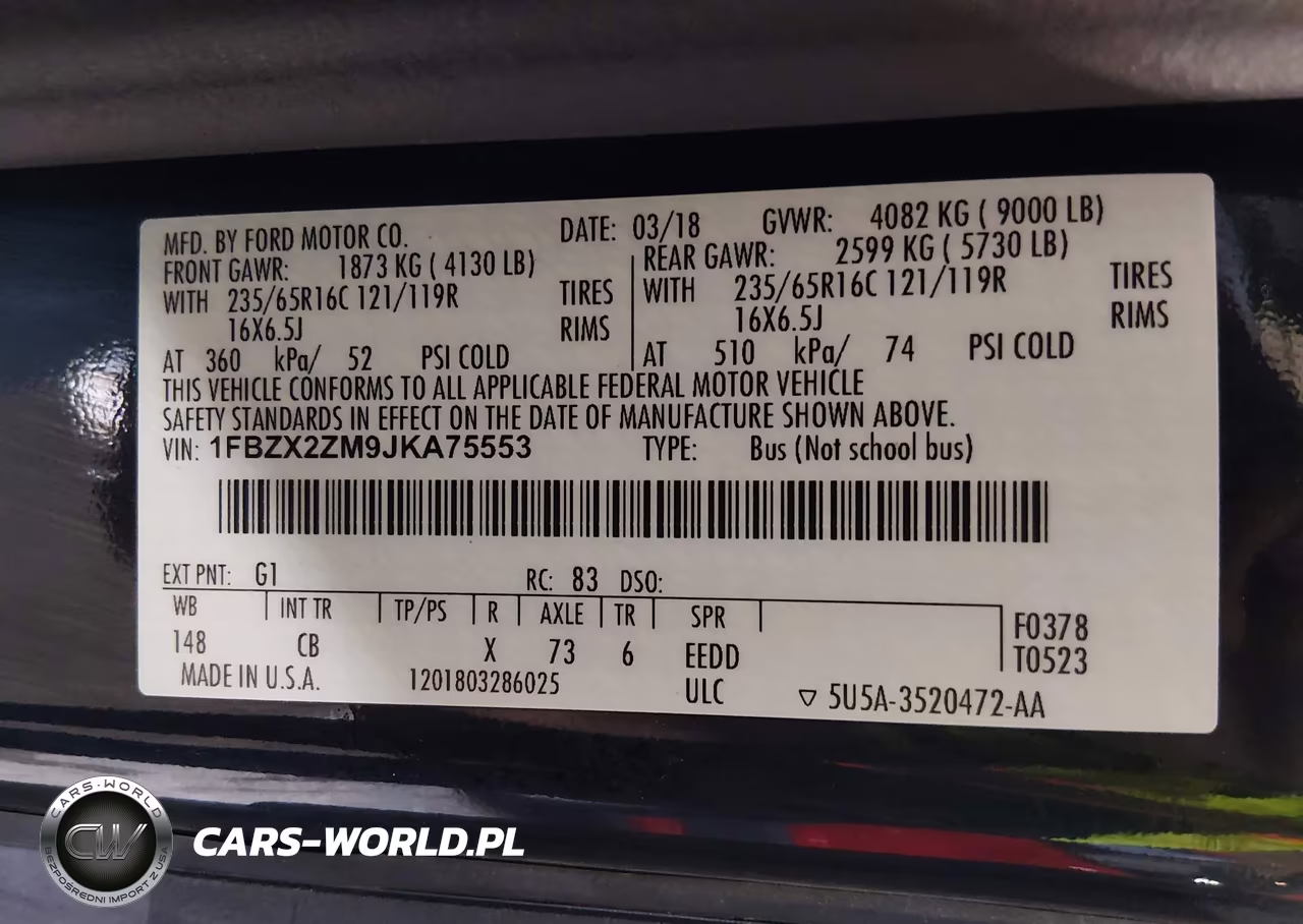 2018 Ford Transit-350 Xl VIN:1FBZX2ZM9JKA75553 - 9