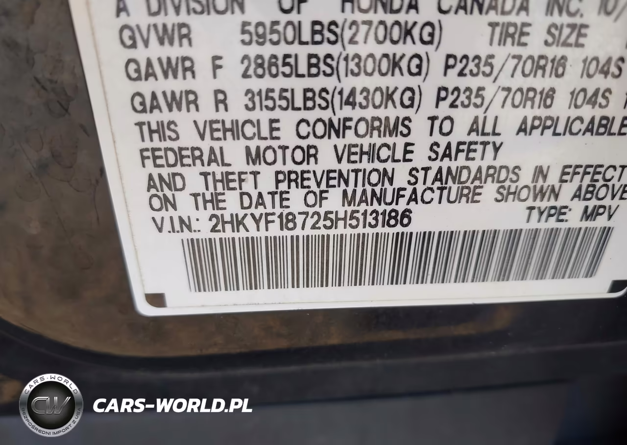 2005 Honda Pilot Ex-L VIN:2HKYF18725H513186 - 9