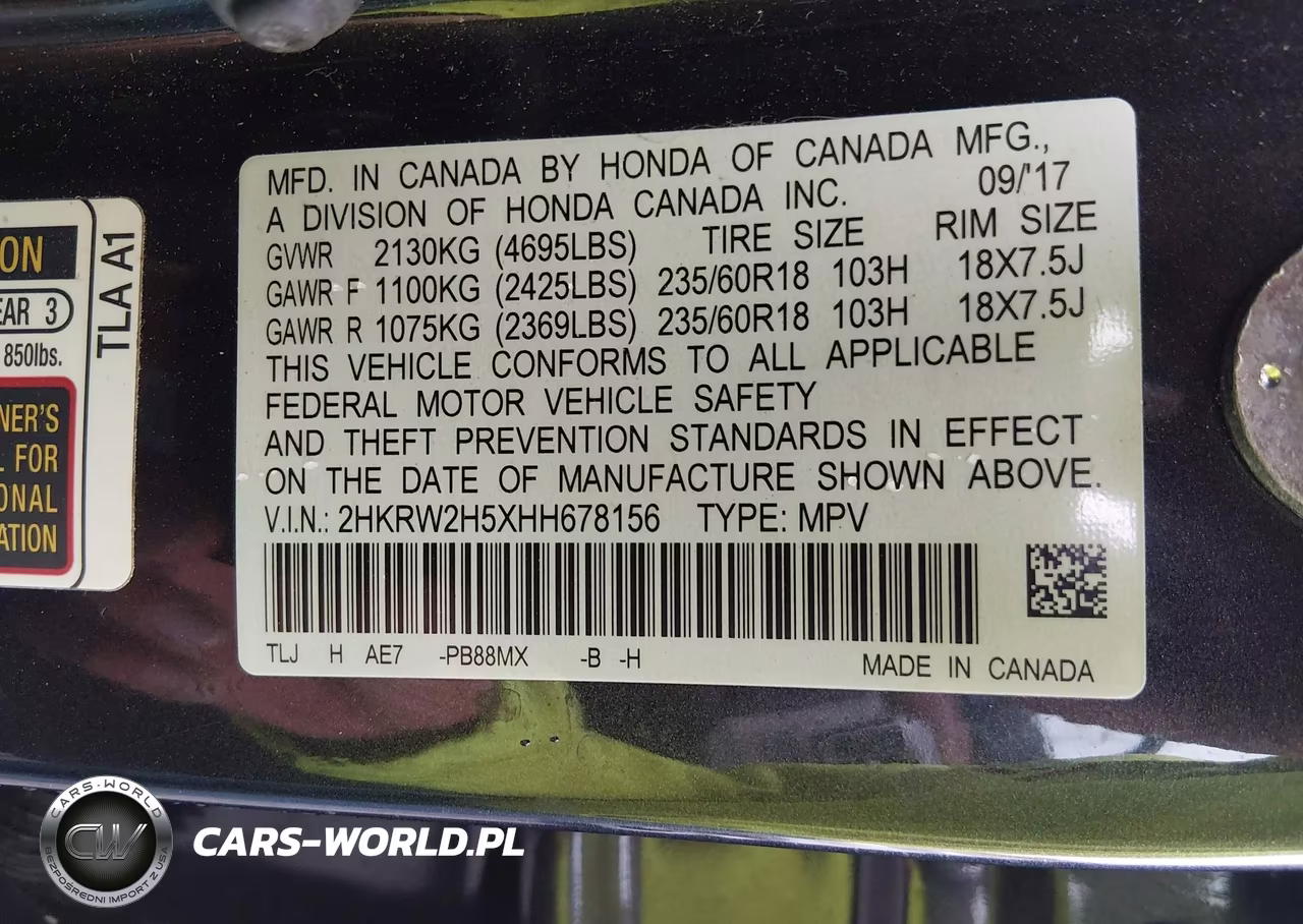 2017 Honda Cr-V Ex VIN:2HKRW2H5XHH678156 - 9