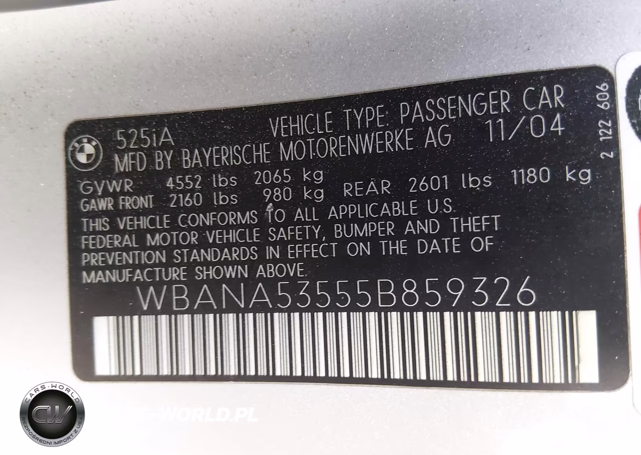 2005 BMW 525I VIN:WBANA53555B859326 - 9