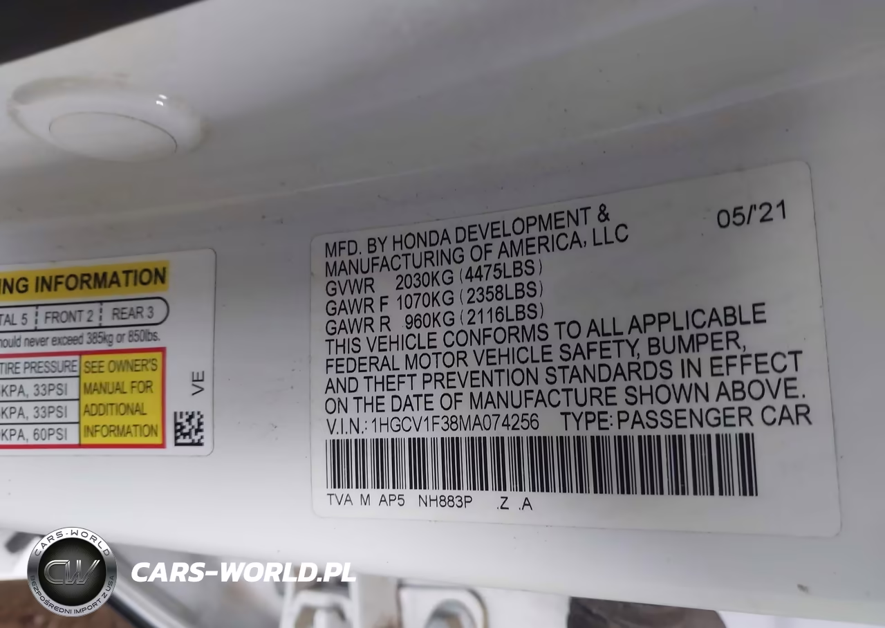 2021 Honda Accord Sport VIN:1HGCV1F38MA074256 - 9