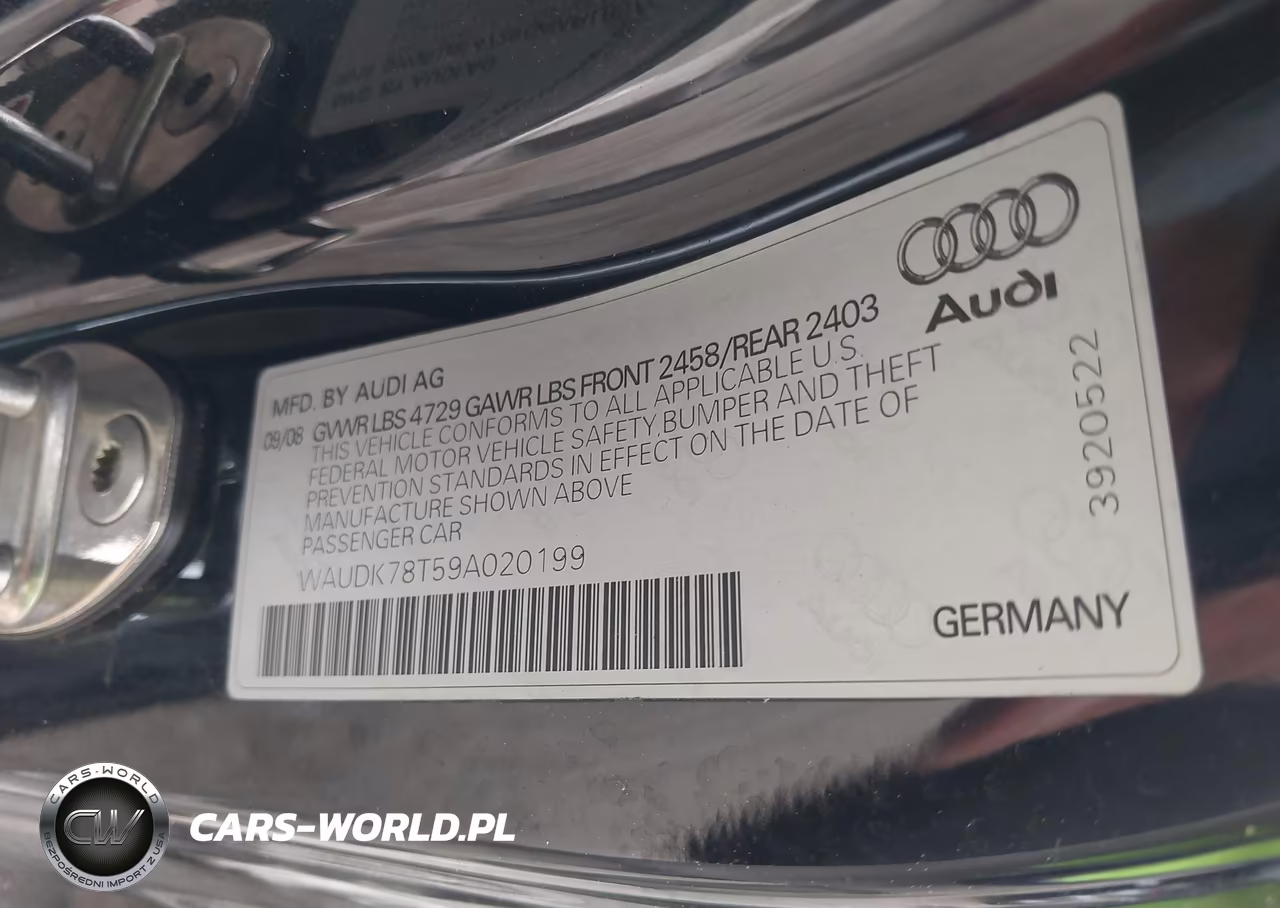 2009 Audi A5 3.2L VIN:WAUDK78T59A020199 - 9