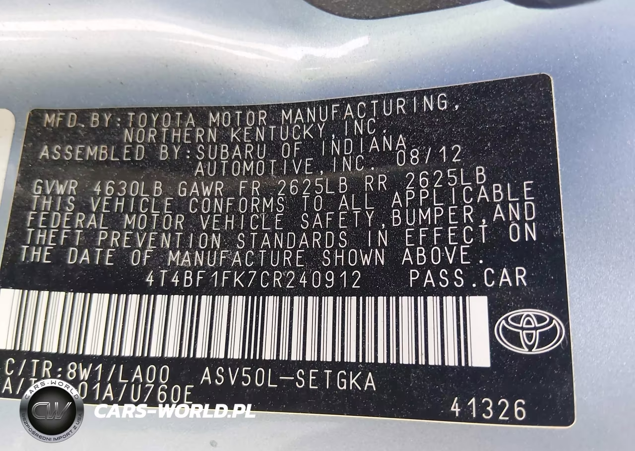 2012 Toyota Camry Xle VIN:4T4BF1FK7CR240912 - 9
