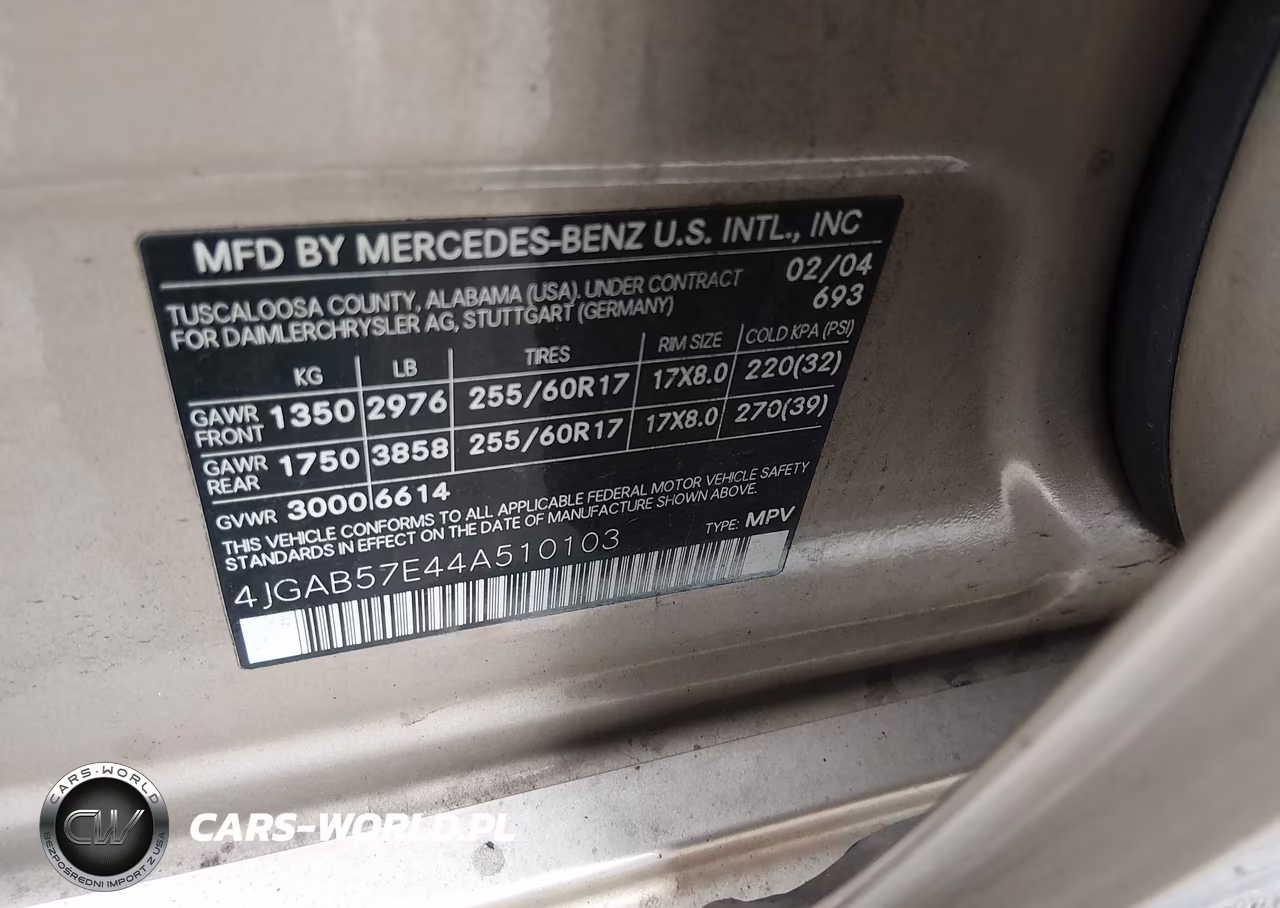 2004 Mercedes-Benz Ml 350 4Matic VIN:4JGAB57E44A510103 - 9