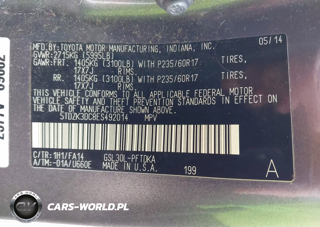 2014 Toyota Sienna L V6 7 Passenger VIN:5TDZK3DC8ES492014 - 9
