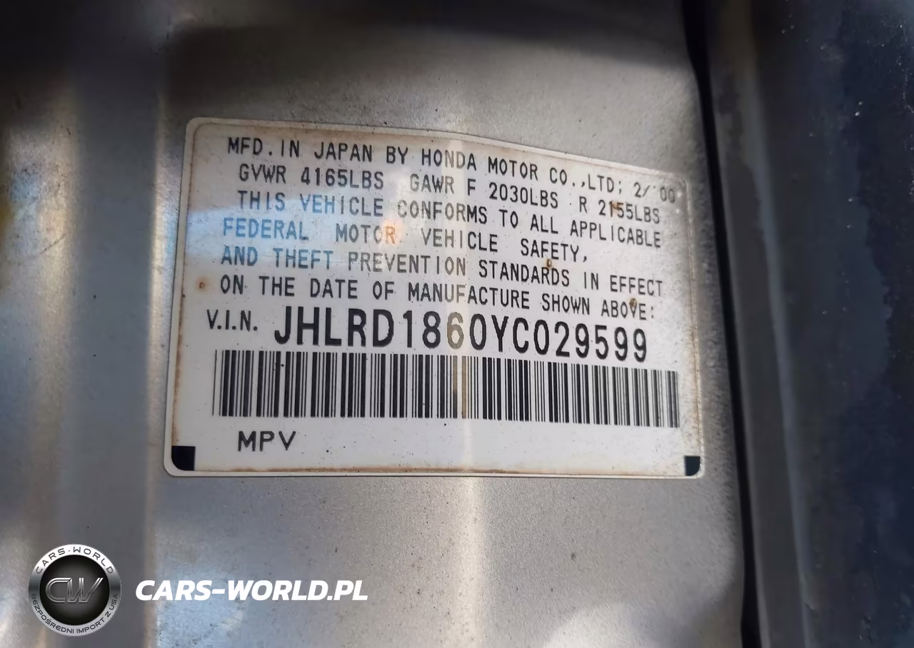 2000 Honda Cr-V Ex VIN:JHLRD1860YC029599 - 9
