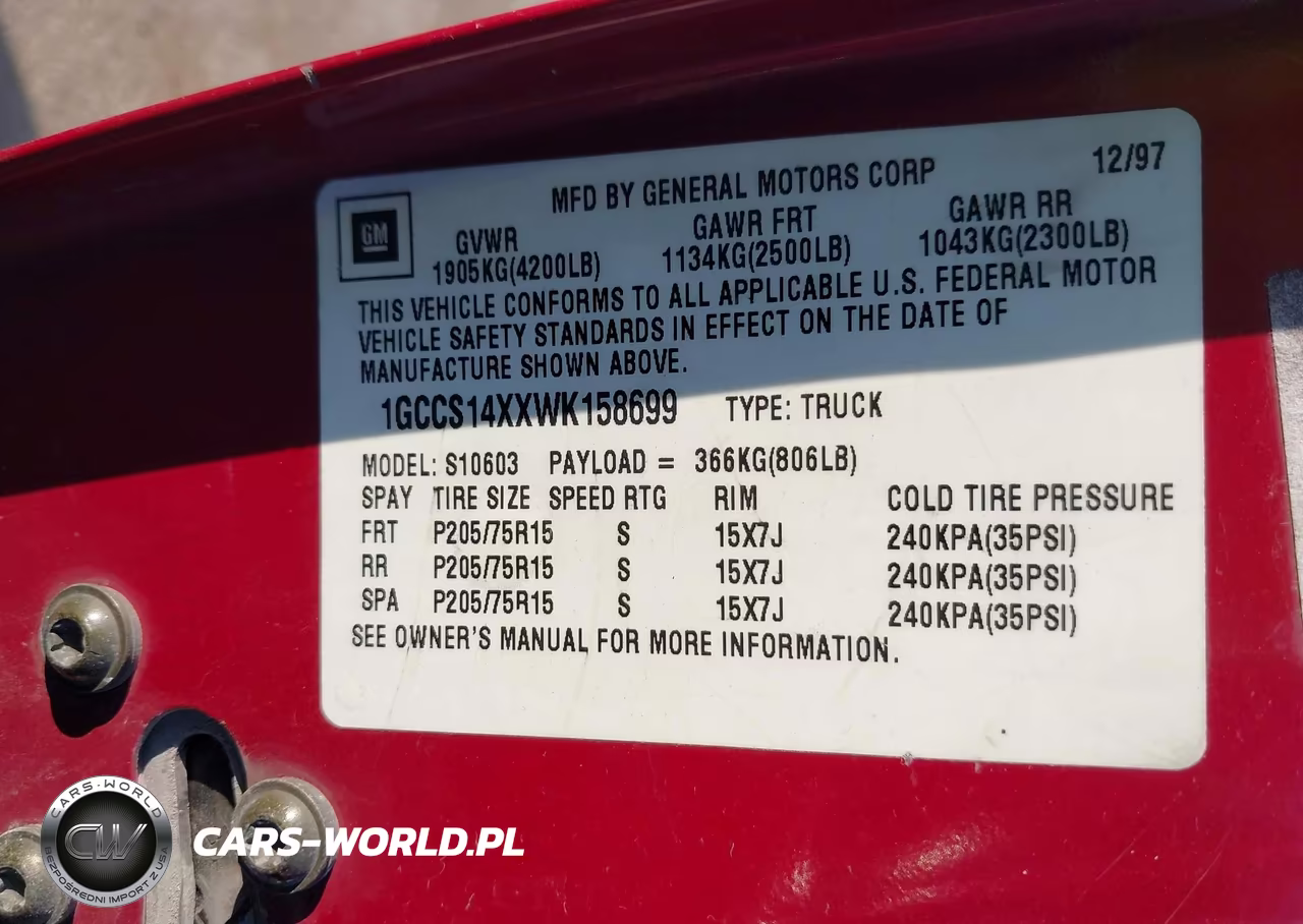 1998 Chevrolet S-10 Ls Fleetside VIN:1GCCS14XXWK158699 - 9