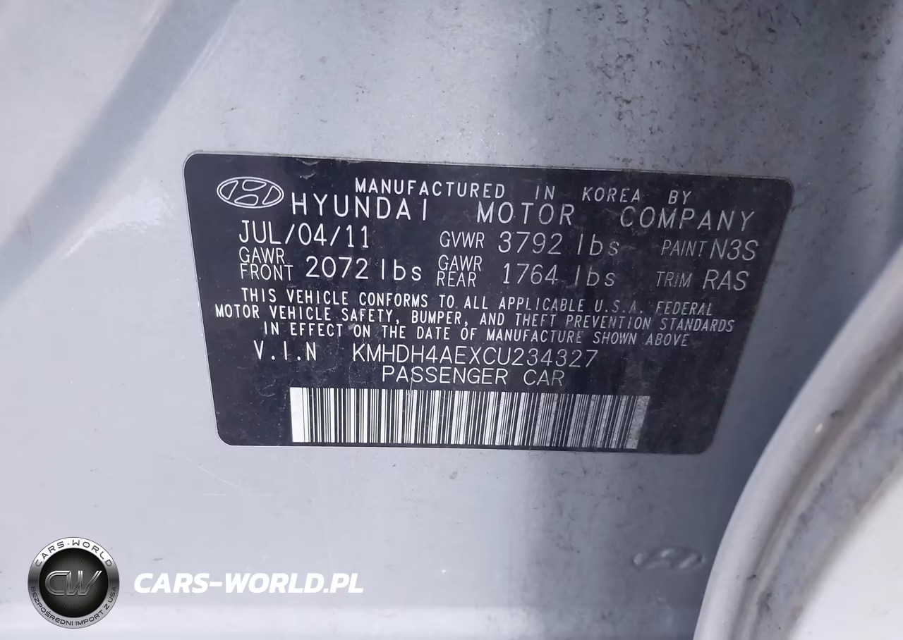 2012 Hyundai Elantra Limited (Ulsan Plant) VIN:KMHDH4AEXCU234327 - 9