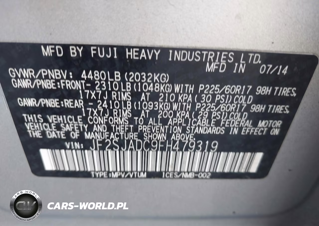 2015 Subaru Forester 2.5I Premium VIN:JF2SJADC9FH479319 - 9
