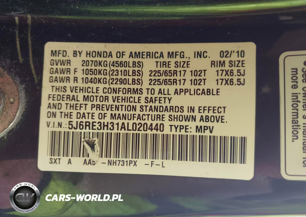 2010 Honda Cr-V Lx VIN:5J6RE3H31AL020440 - 9