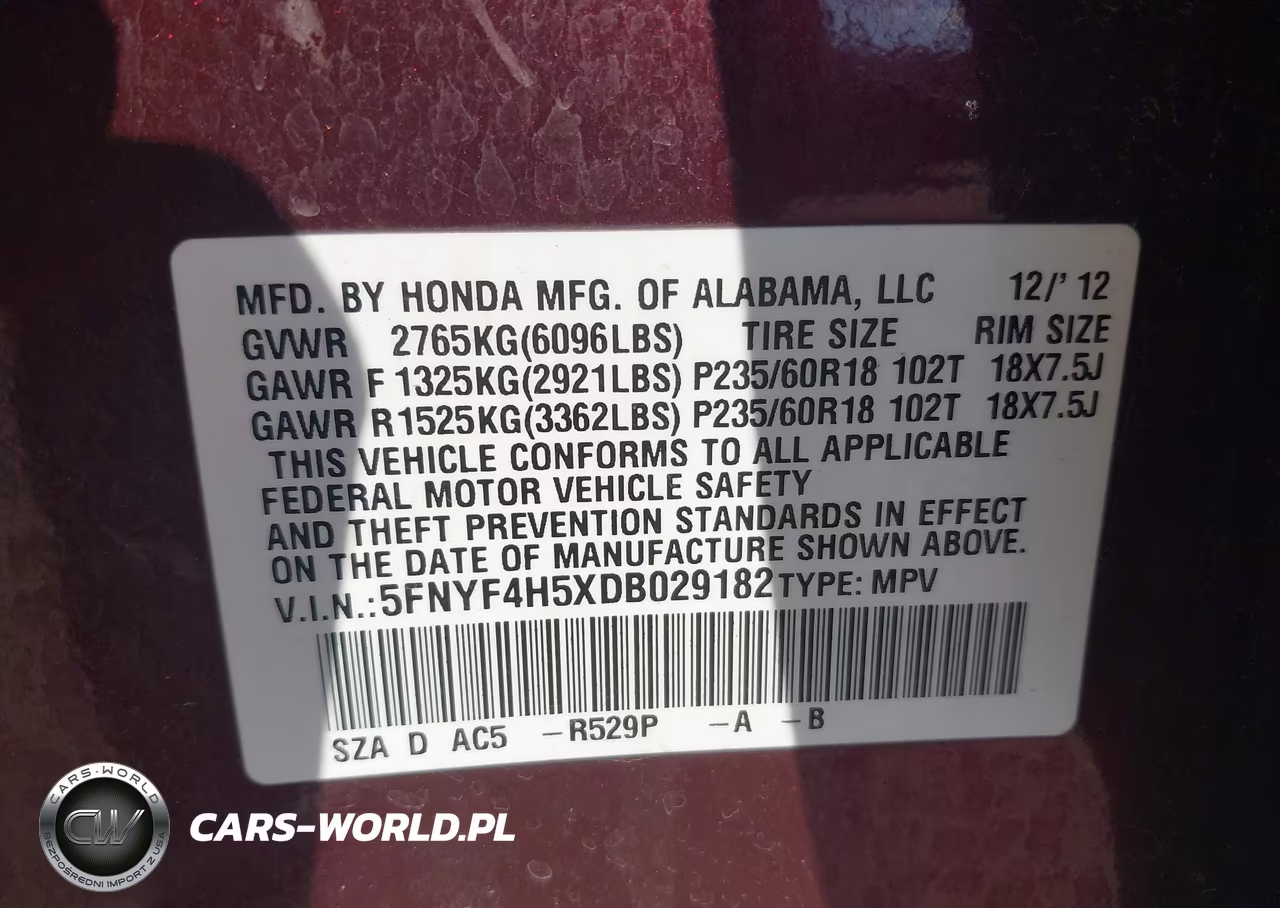 2013 Honda Pilot Ex-L VIN:5FNYF4H5XDB029182 - 9