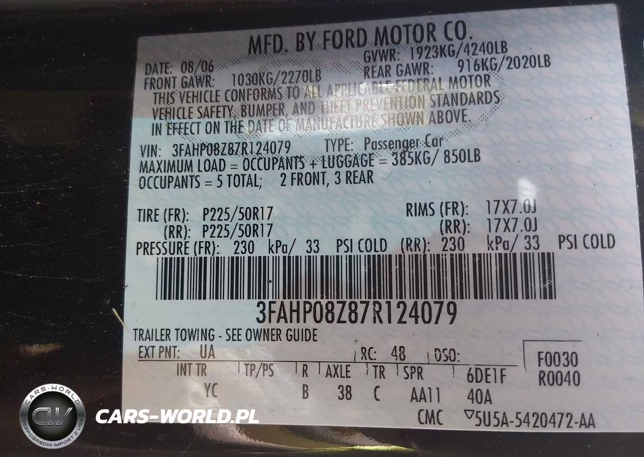 2007 Ford Fusion Sel VIN:3FAHP08Z87R124079 - 9
