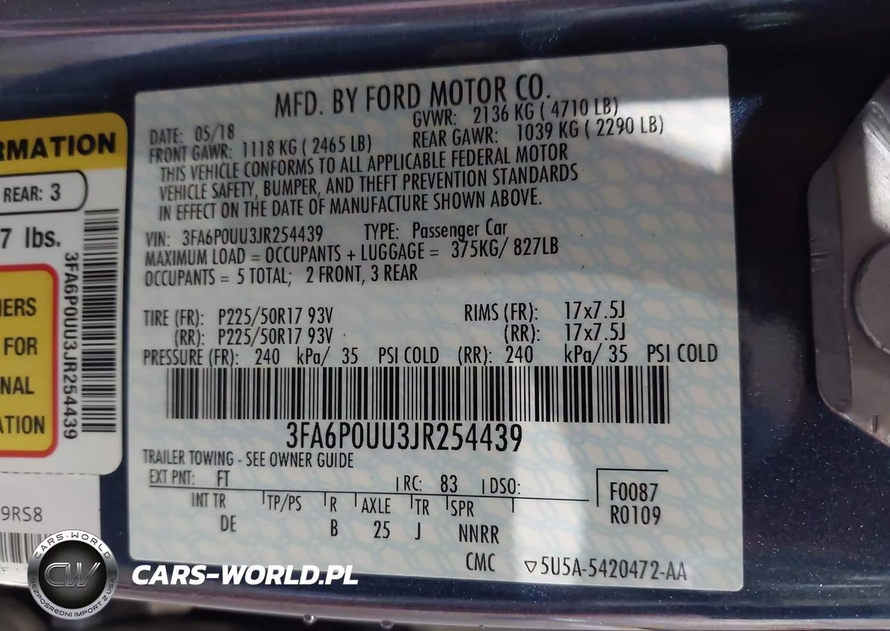 2018 Ford Fusion Hybrid S VIN:3FA6P0UU3JR254439 - 9