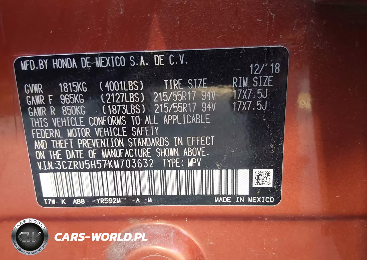 2019 Honda Hr-V Ex VIN:3CZRU5H57KM703632 - 9