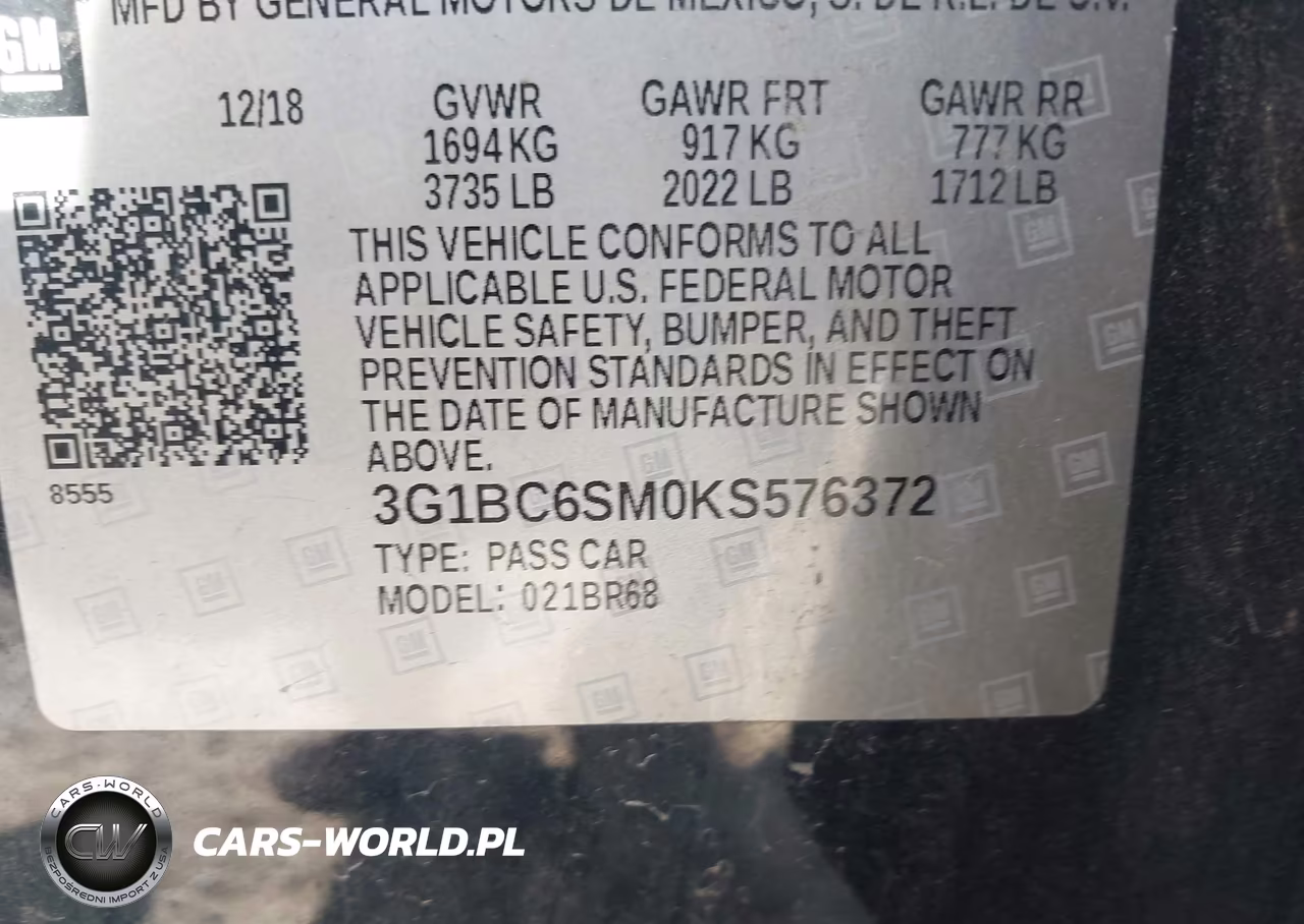 2019 Chevrolet Cruze Ls VIN:3G1BC6SM0KS576372 - 9