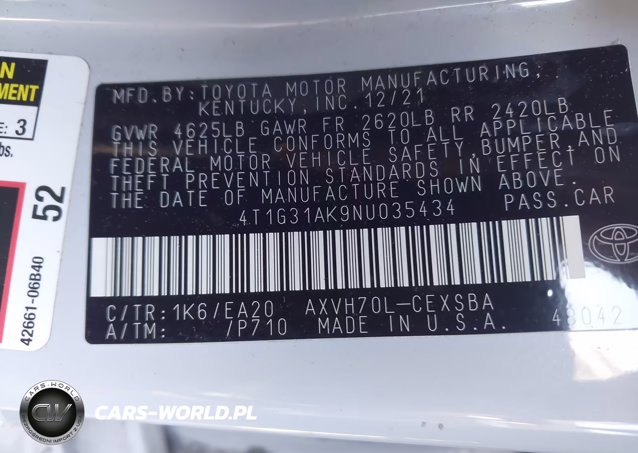 2022 Toyota Camry Se Hybrid VIN:4T1G31AK9NU035434 - 9