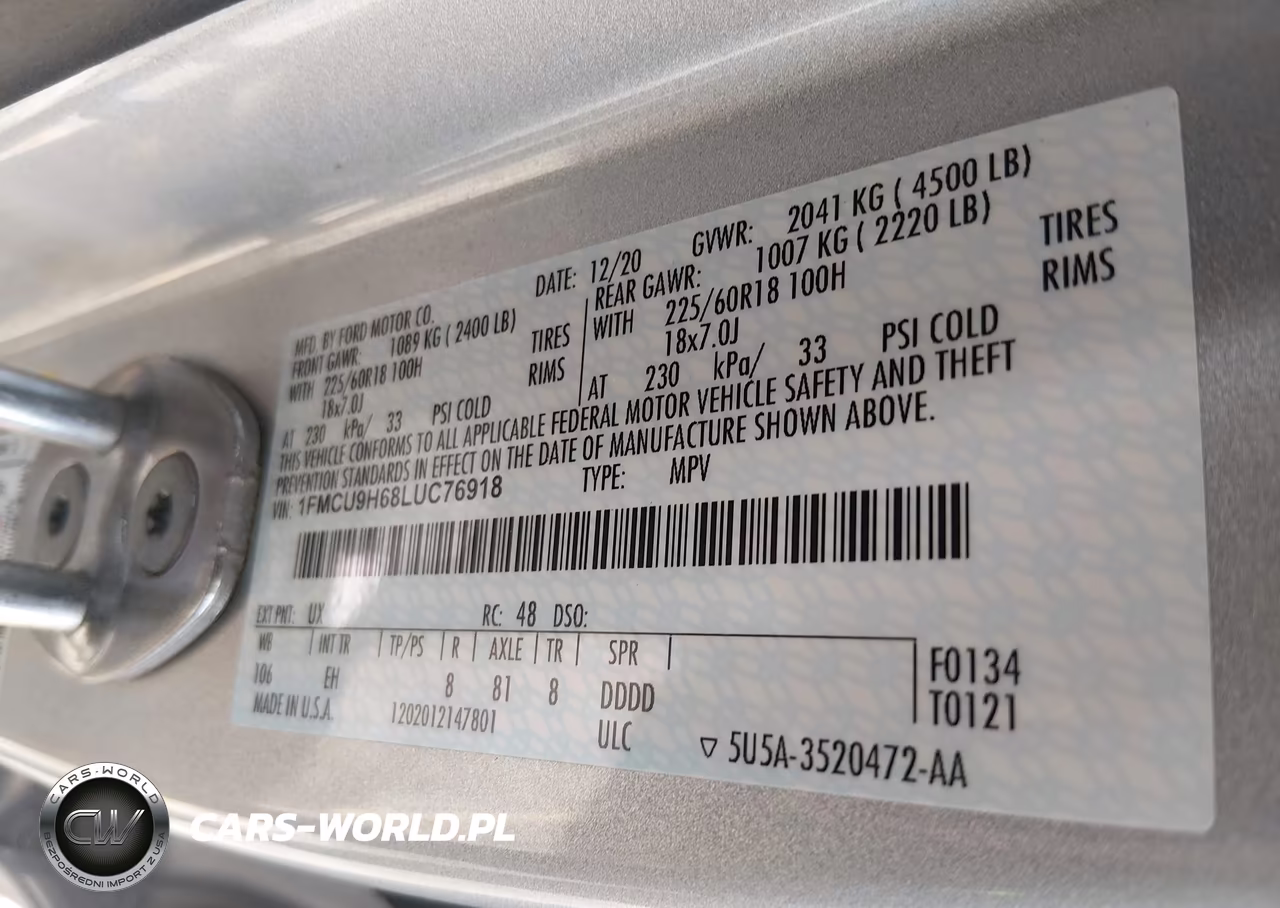 2020 Ford Escape Sel VIN:1FMCU9H68LUC76918 - 9