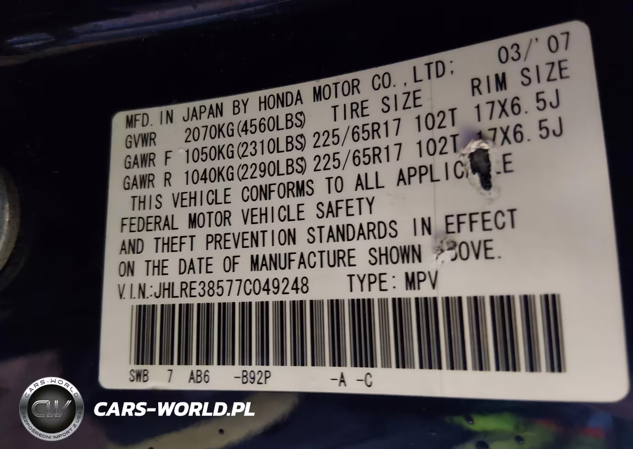 2007 Honda Cr-V Ex VIN:JHLRE38577C049248 - 9