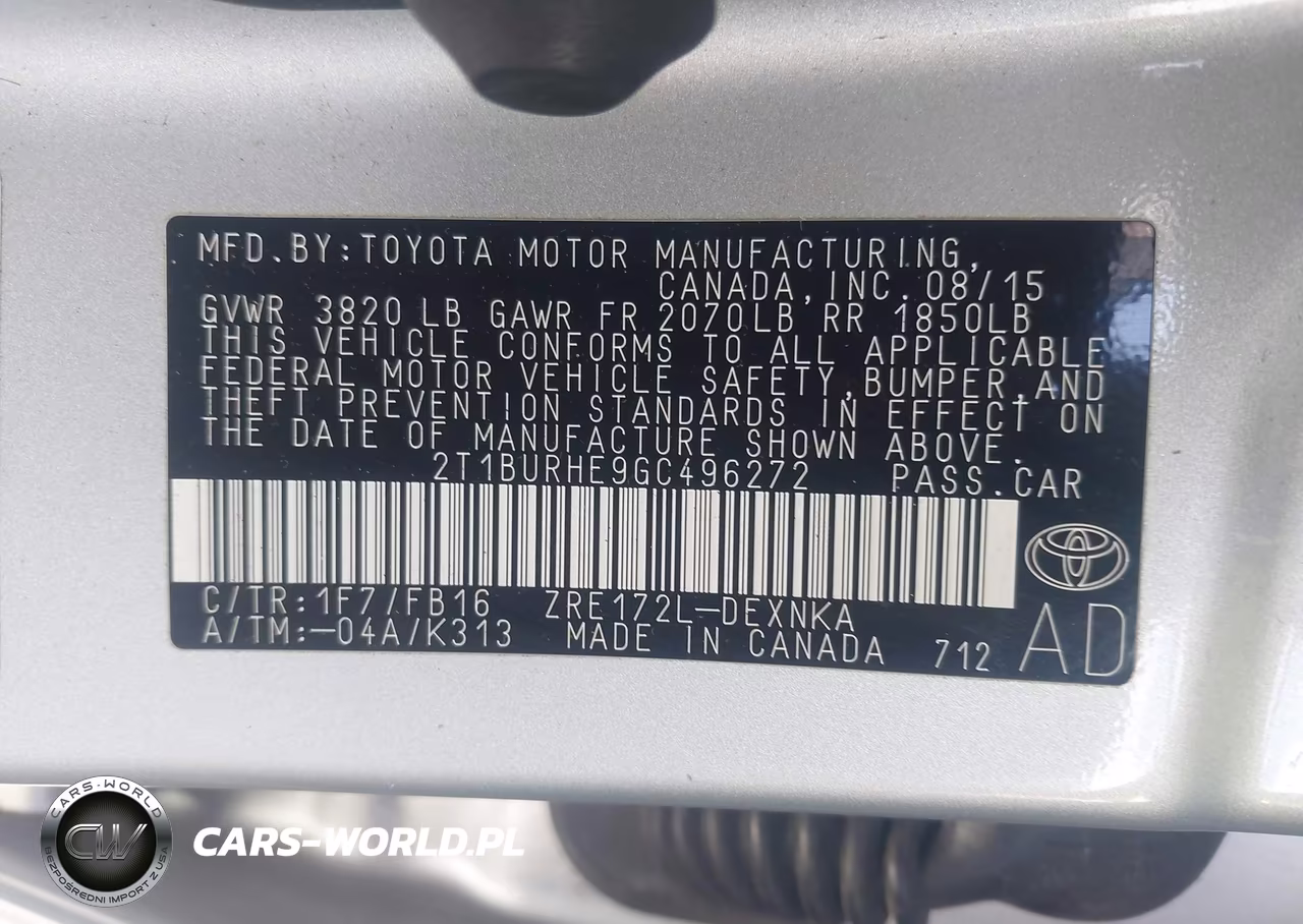 2016 Toyota Corolla Le VIN:2T1BURHE9GC496272 - 9
