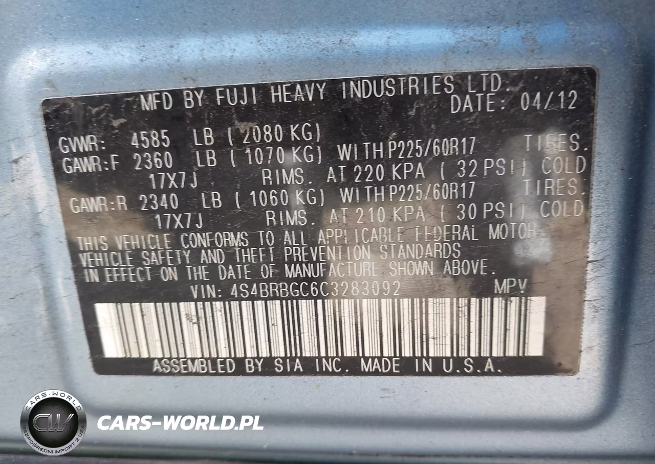 2012 Subaru Outback 2.5I Premium VIN:4S4BRBGC6C3283092 - 9