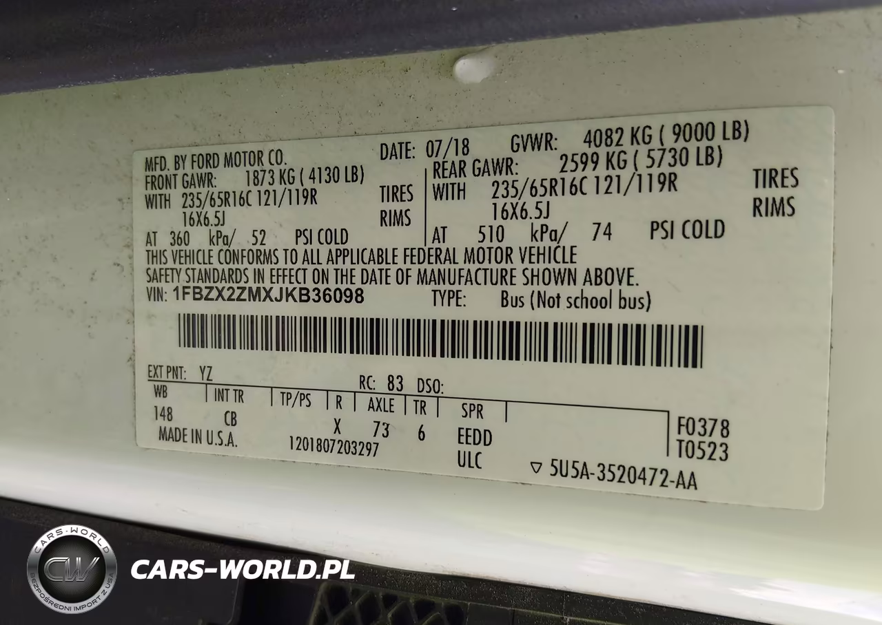 2018 Ford Transit-350 Xl VIN:1FBZX2ZMXJKB36098 - 9