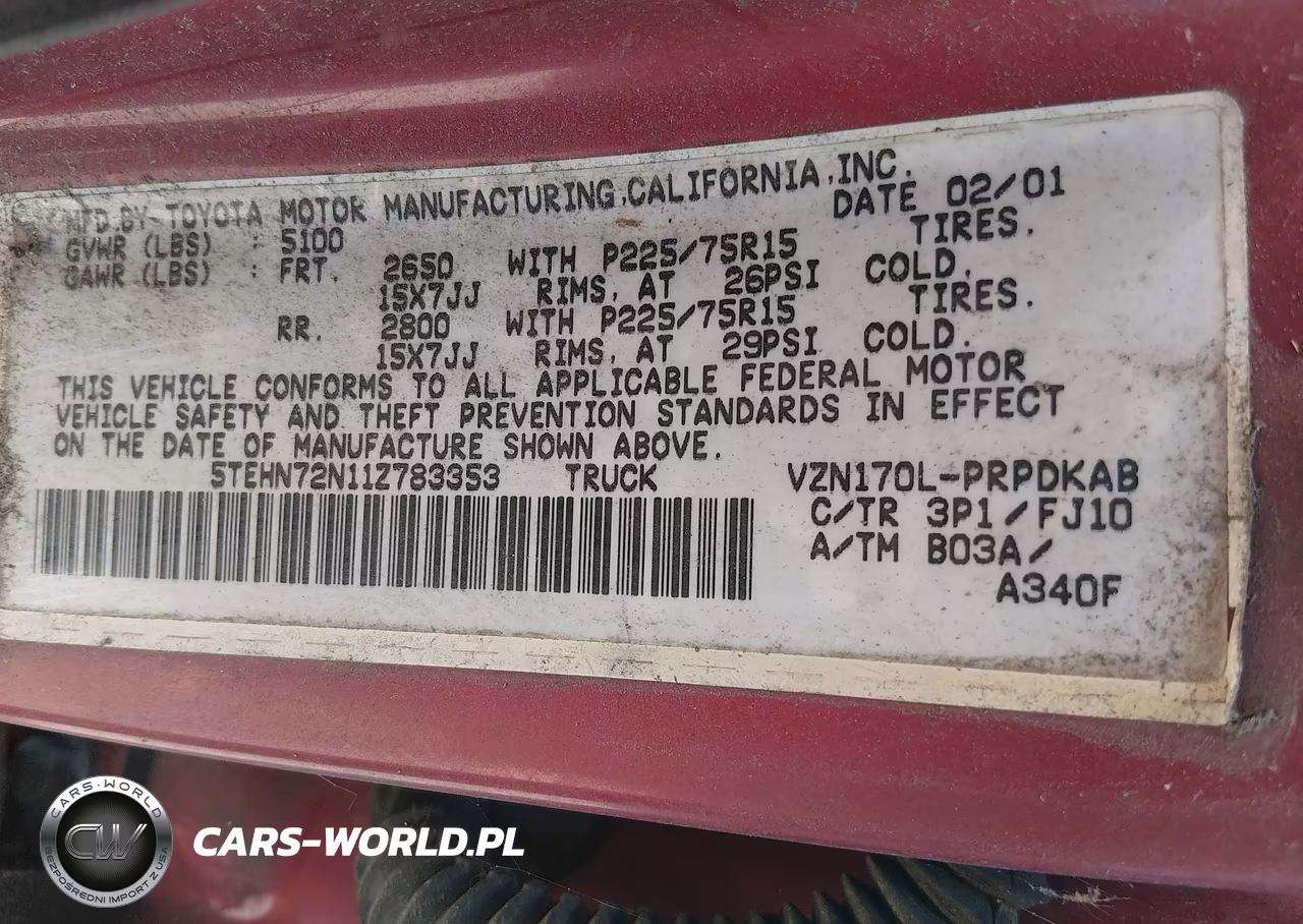 2001 Toyota Tacoma Base V6 VIN:5TEHN72N11Z783353 - 9