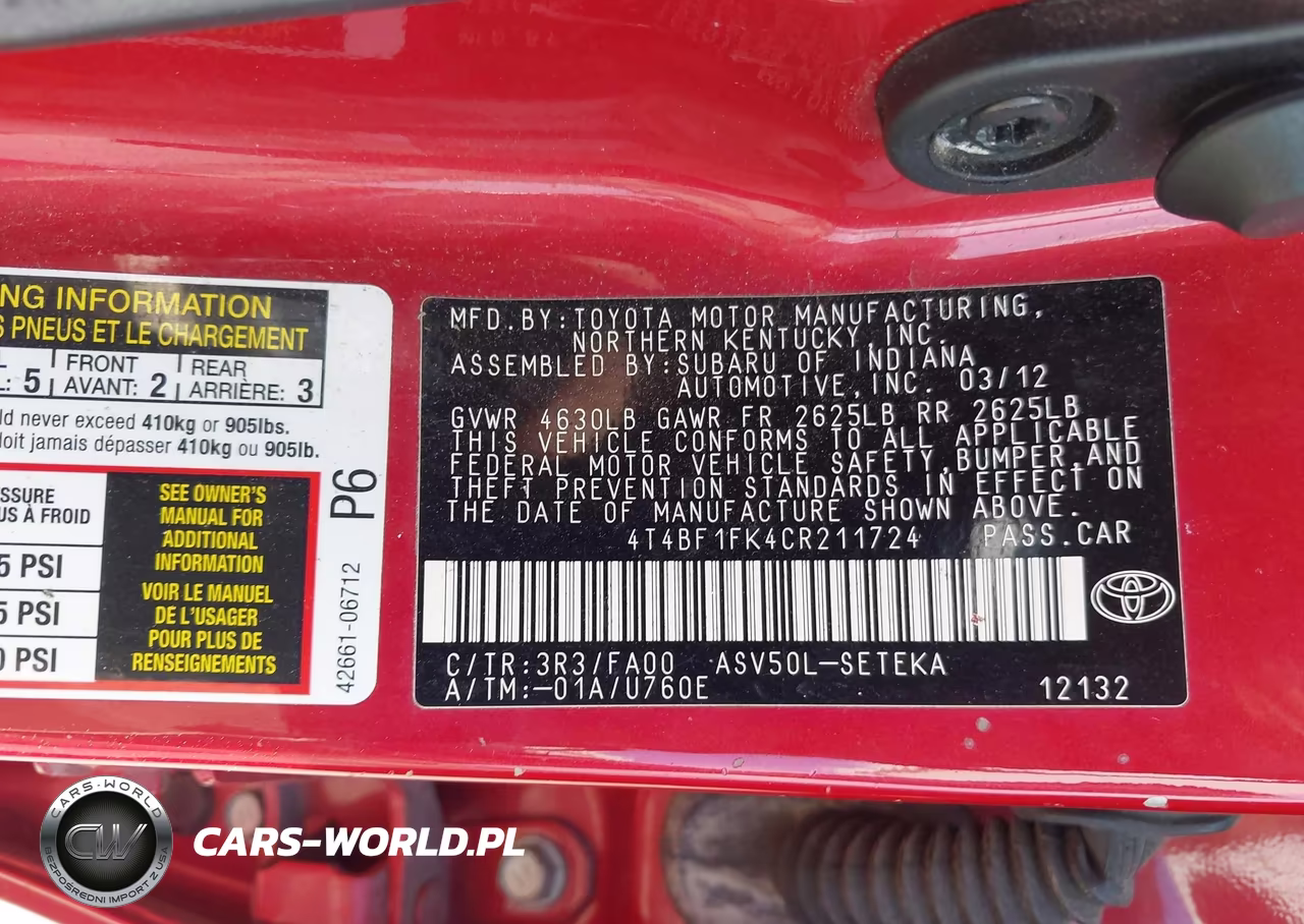 2012 Toyota Camry L VIN:4T4BF1FK4CR211724 - 9
