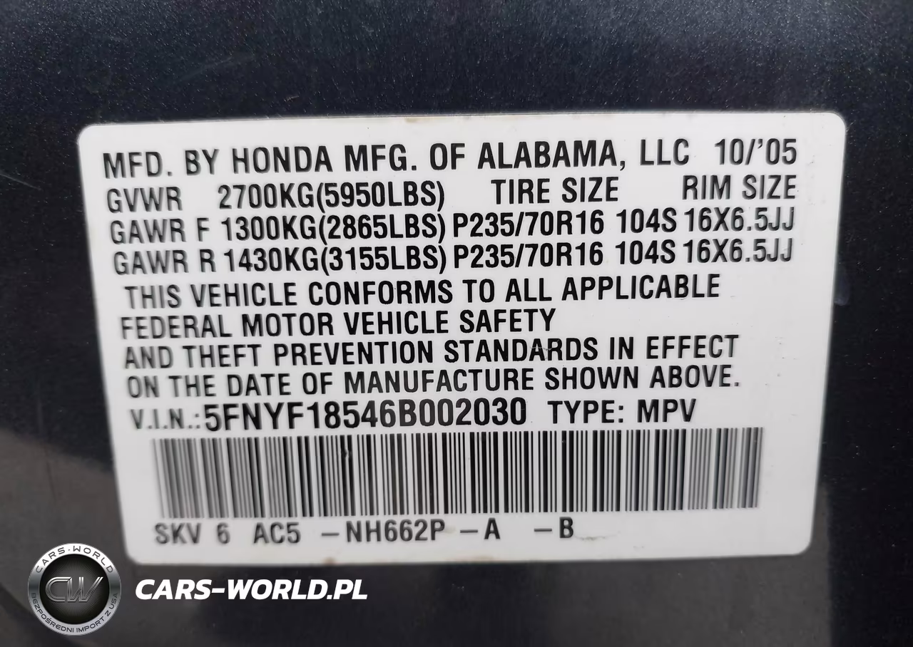 2006 Honda Pilot Ex-L VIN:5FNYF18546B002030 - 9