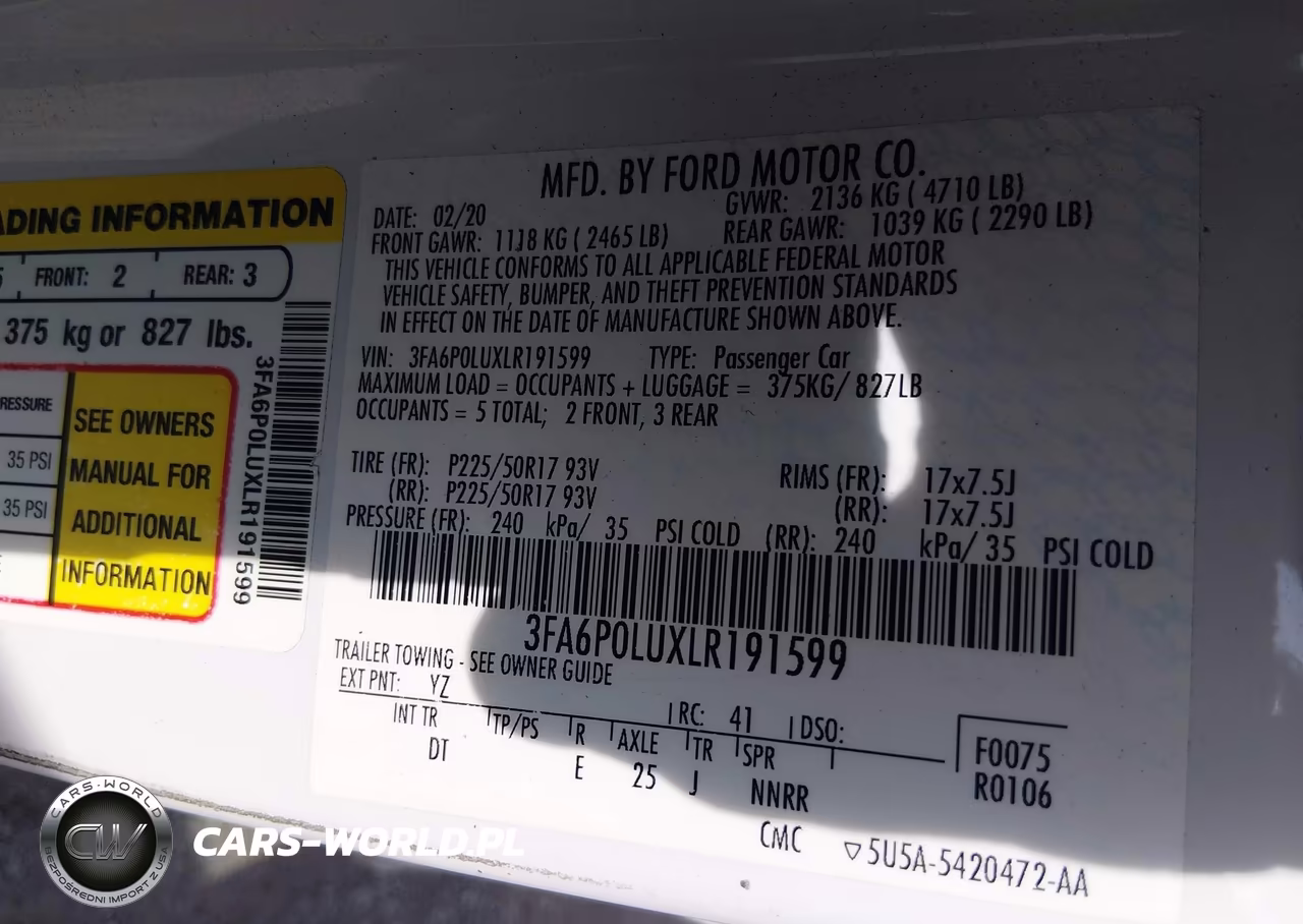 2020 Ford Fusion Hybrid Se VIN:3FA6P0LUXLR191599 - 9