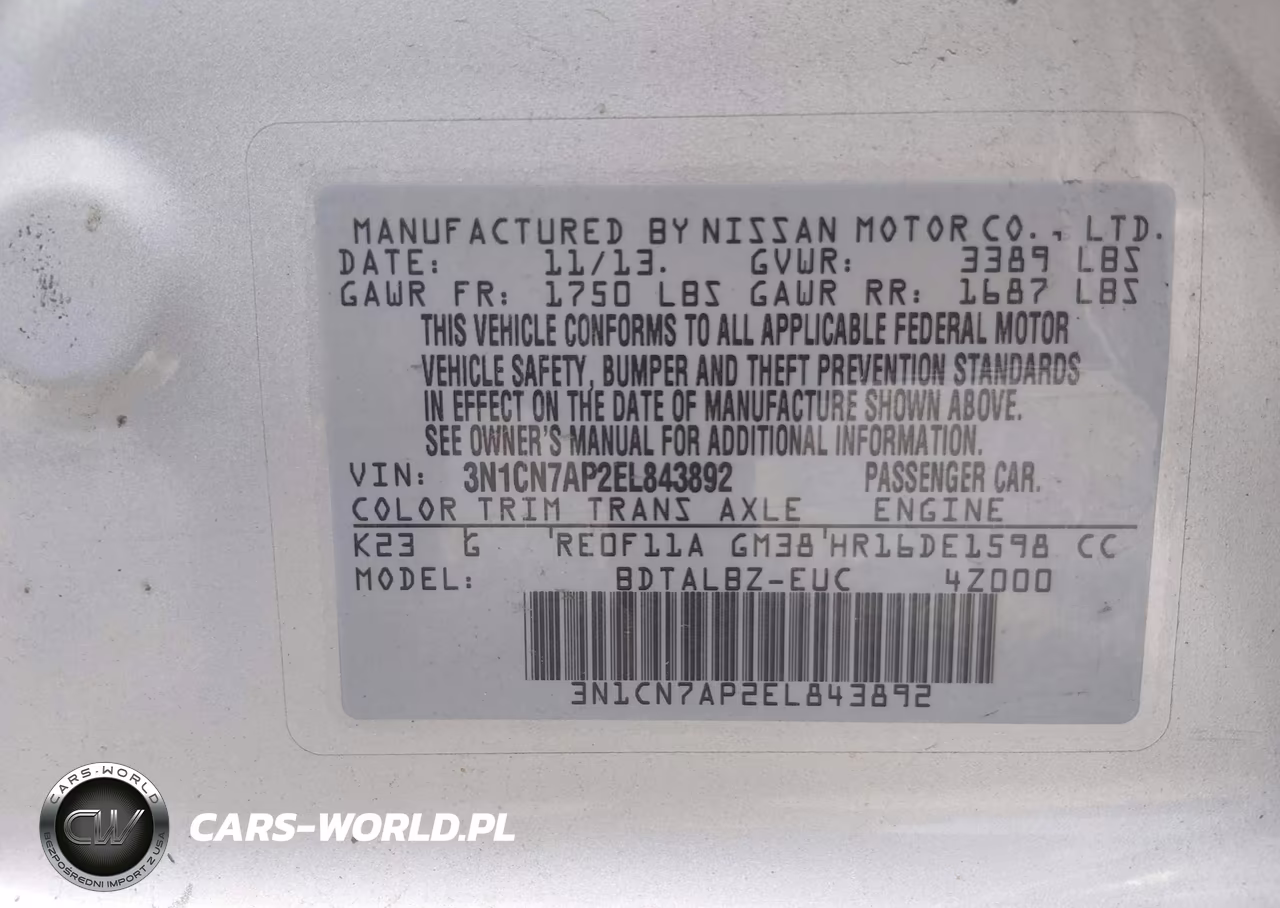 2014 Nissan Versa 1.6 Sv VIN:3N1CN7AP2EL843892 - 9