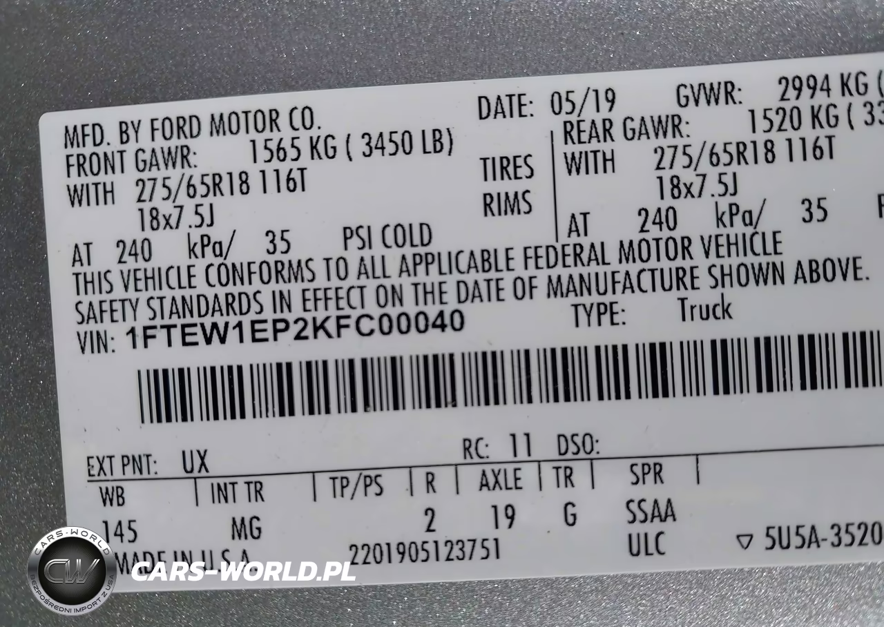 2019 Ford F-150 Xlt VIN:1FTEW1EP2KFC00040 - 9