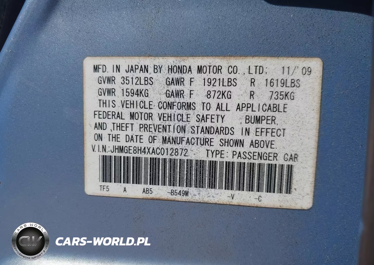 2010 Honda Fit Sport VIN:JHMGE8H4XAC012872 - 9