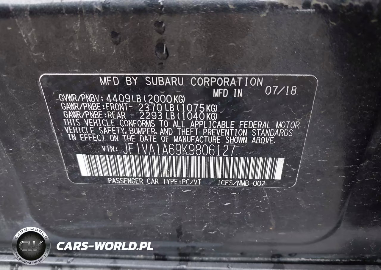 2019 Subaru Wrx VIN:JF1VA1A69K9806127 - 9