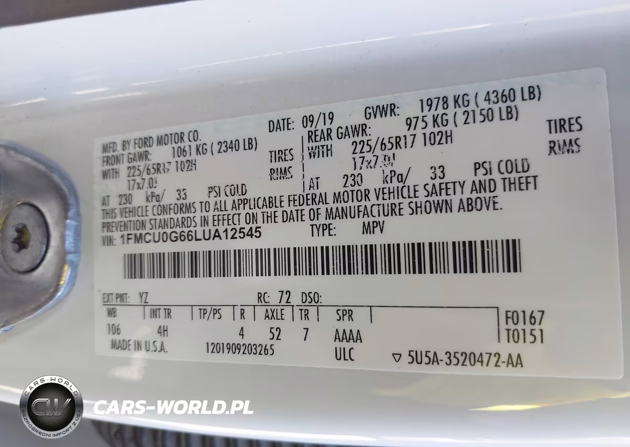 2020 Ford Escape Se VIN:1FMCU0G66LUA12545 - 9