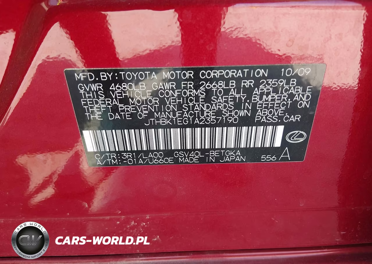 2010 Lexus Es 350 VIN:JTHBK1EG1A2357190 - 9