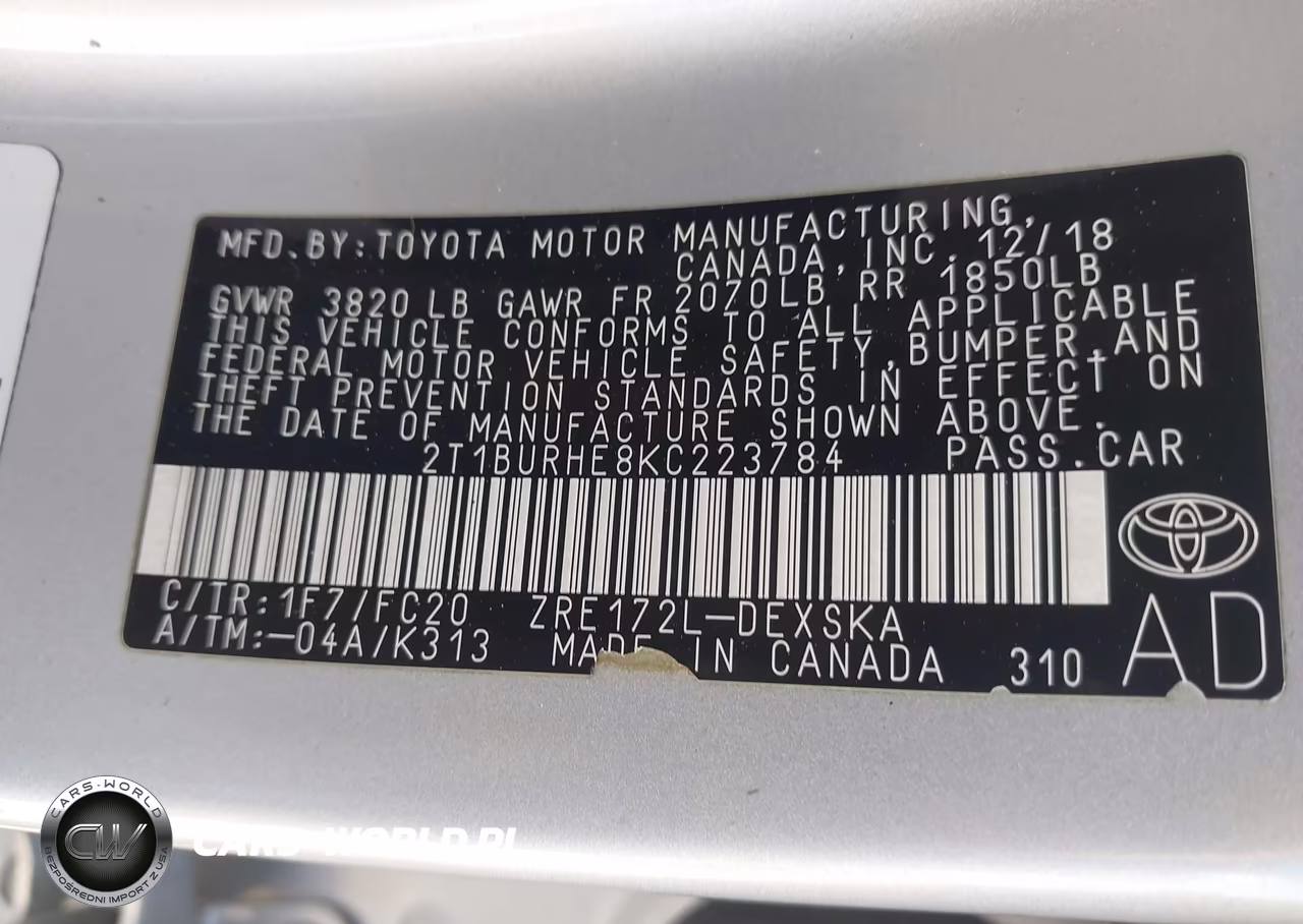 2019 Toyota Corolla Se VIN:2T1BURHE8KC223784 - 9