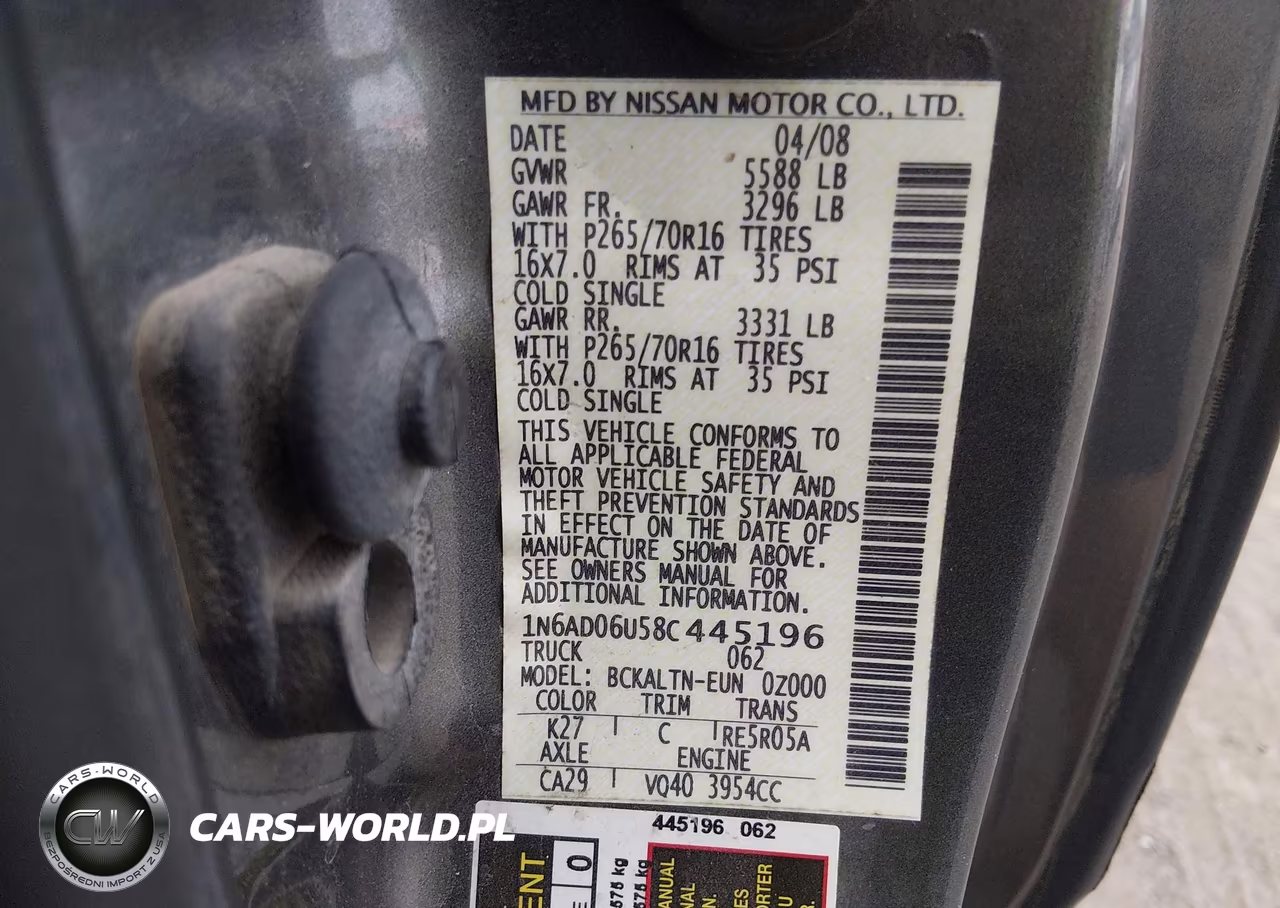 2008 Nissan Frontier Se VIN:1N6AD06U58C445196 - 9