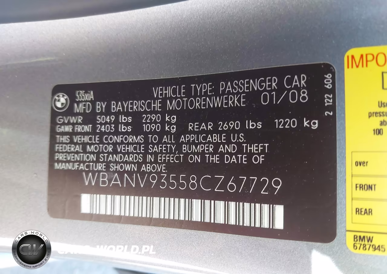 2008 BMW 535Xi VIN:WBANV93558CZ67729 - 9