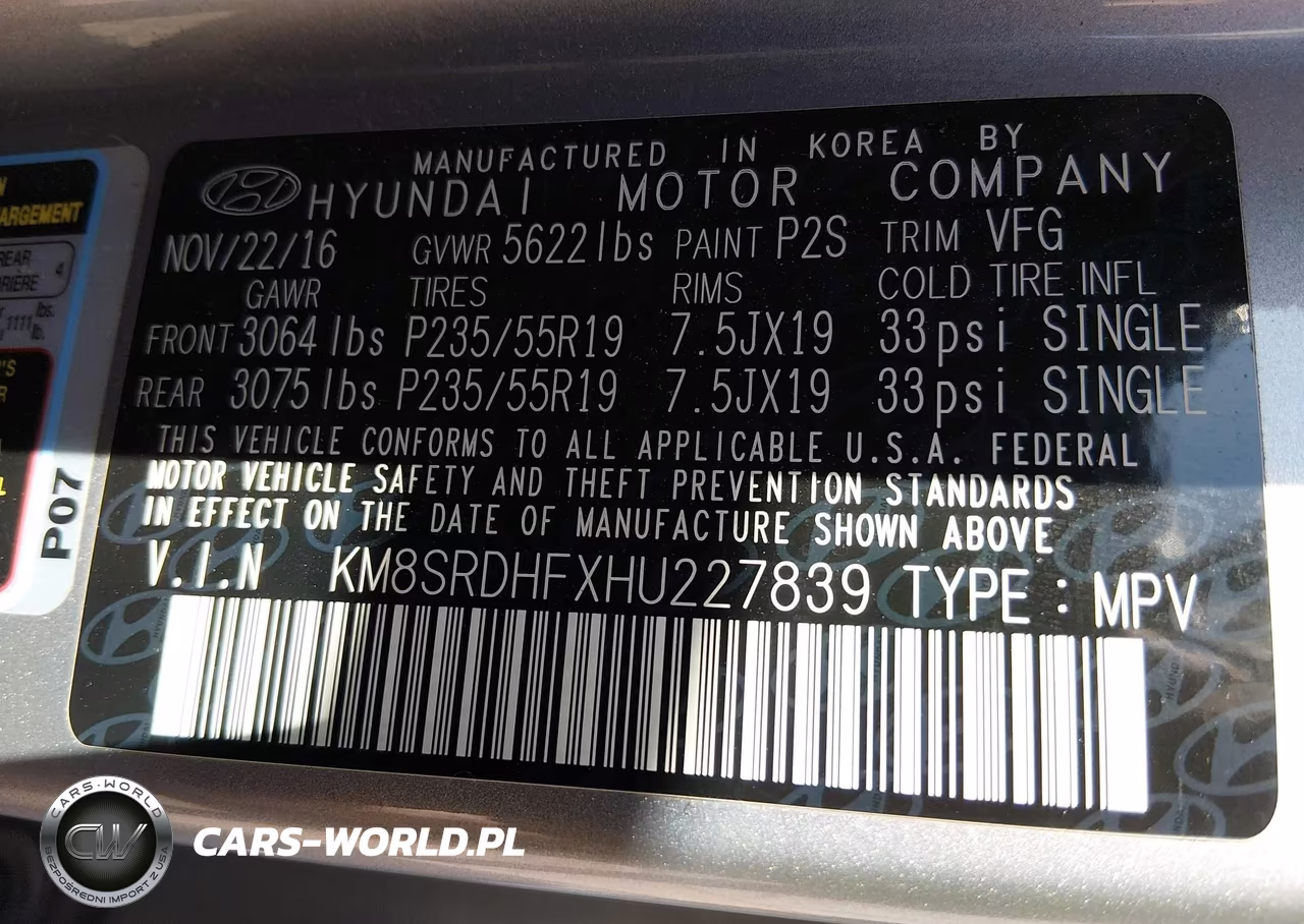 2017 Hyundai Santa Fe Limited Ultimate VIN:KM8SRDHFXHU227839 - 9