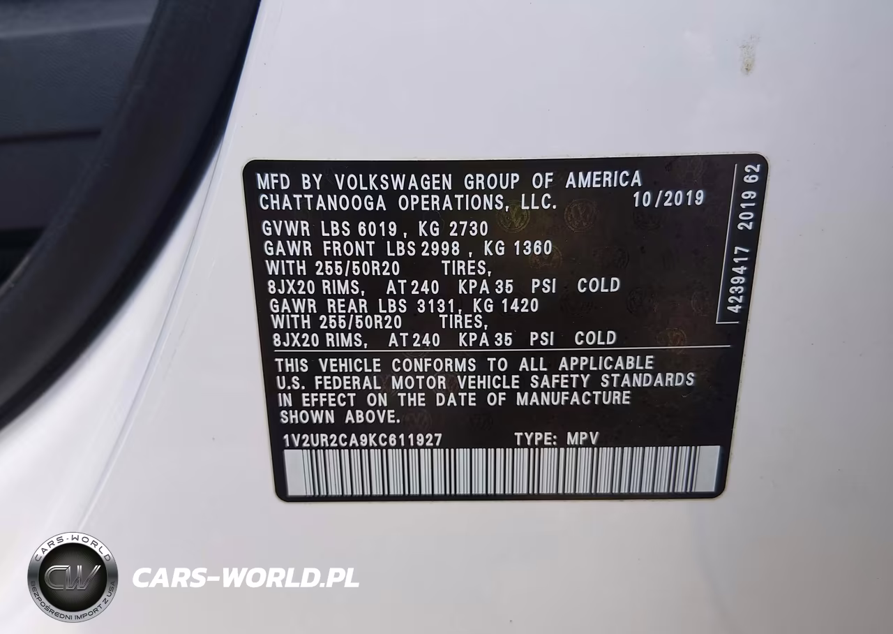 2019 Volkswagen Atlas 3.6L V6 Se W-Technology VIN:1V2UR2CA9KC611927 - 8