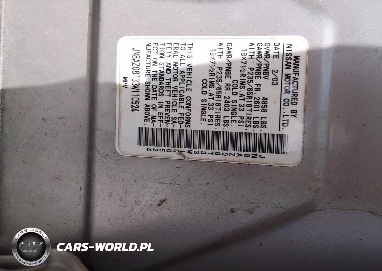 2003 Nissan Murano Sl VIN:JN8AZ08T33W110524 - 9