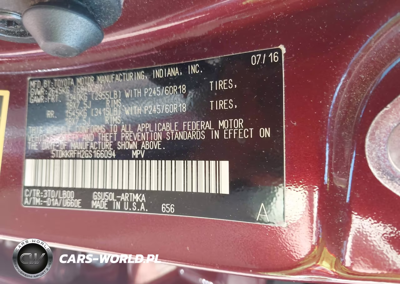 2016 Toyota Highlander Xle V6 VIN:5TDKKRFH2GS166094 - 9