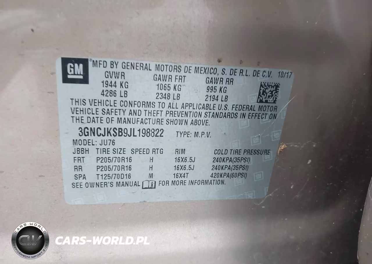 2018 Chevrolet Trax Ls VIN:3GNCJKSB9JL198822 - 9
