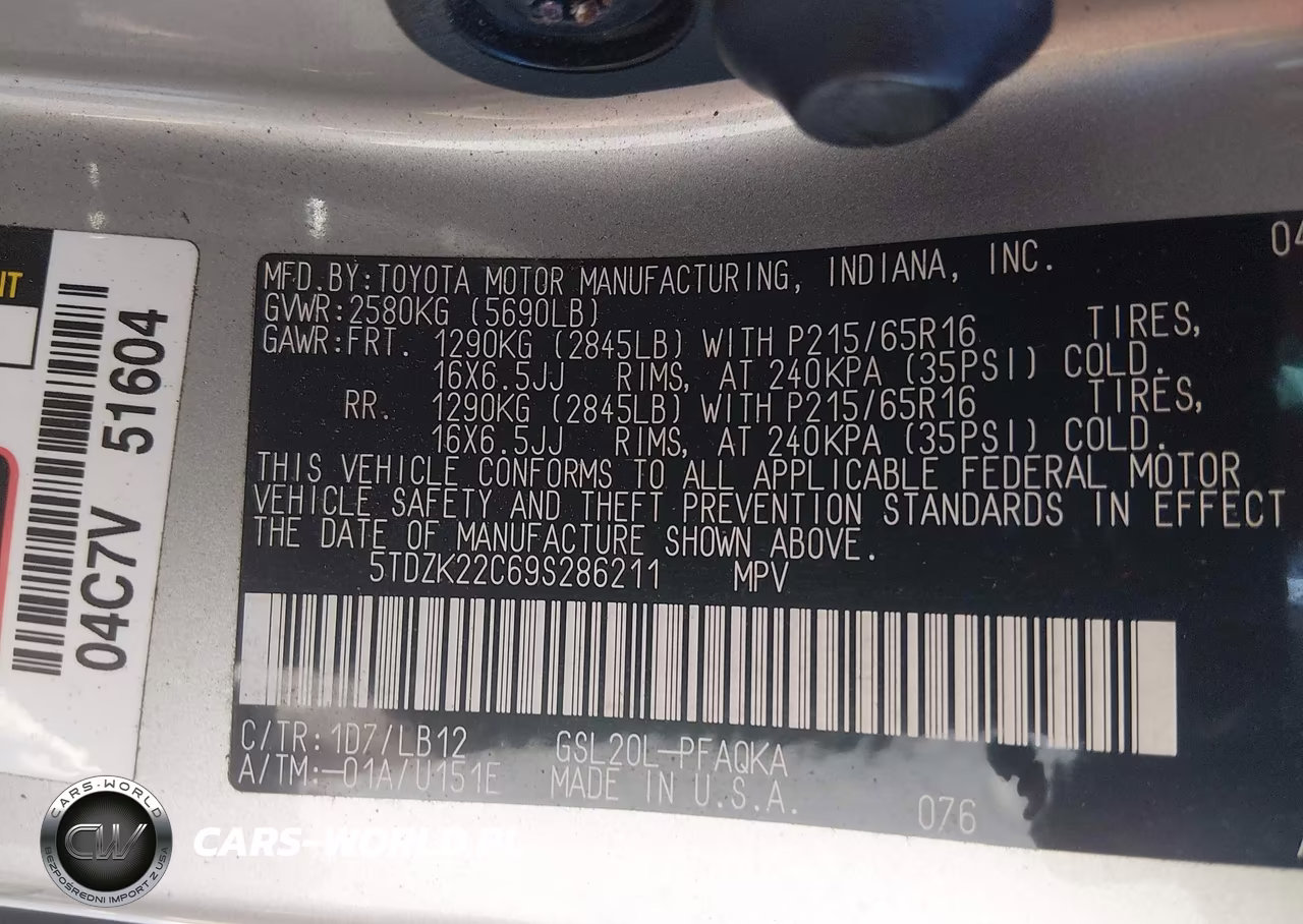2009 Toyota Sienna Xle VIN:5TDZK22C69S286211 - 9