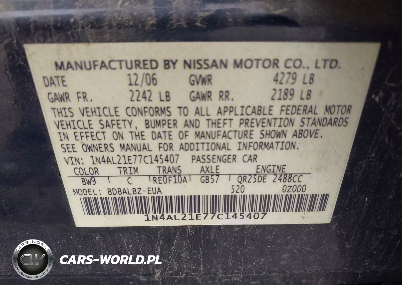 2007 Nissan Altima 2.5 S VIN:1N4AL21E77C145407 - 9